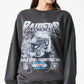 Las Vegas Raiders NFL Washed Boxy Dark Grey Oversized Crew Neck Sweater