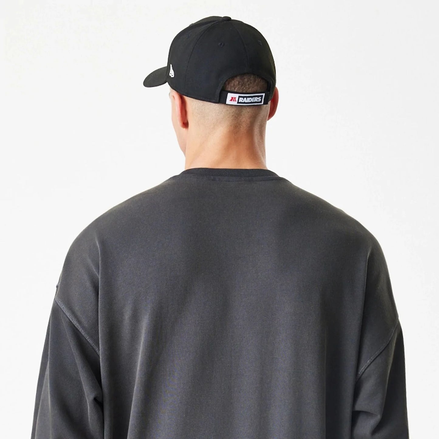 Las Vegas Raiders NFL Washed Boxy Dark Grey Oversized Crew Neck Sweater