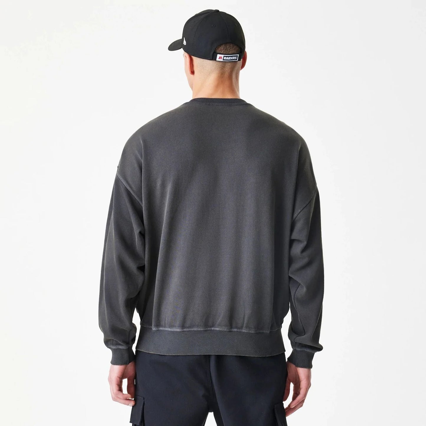 Las Vegas Raiders NFL Washed Boxy Dark Grey Oversized Crew Neck Sweater