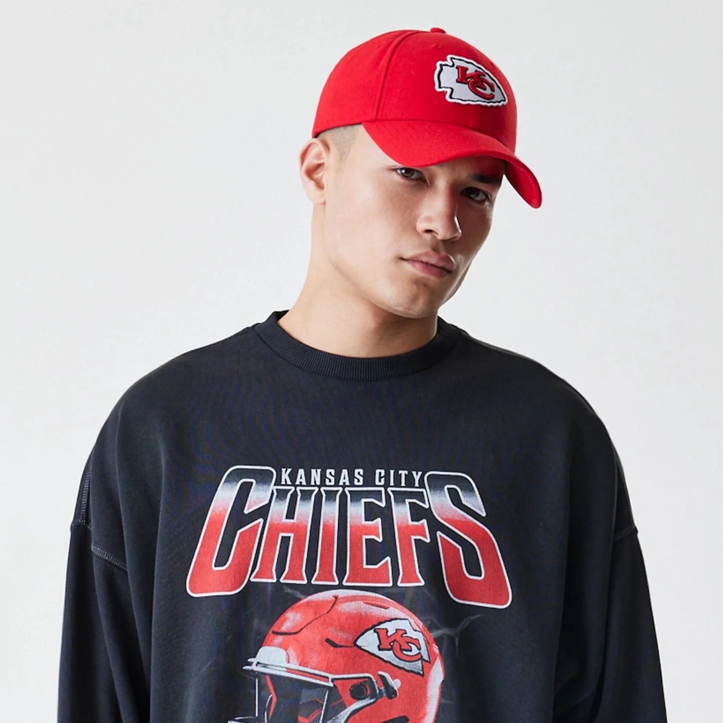 Kansas City Chiefs NFL Washed Boxy Black Oversized Crew Neck Sweater