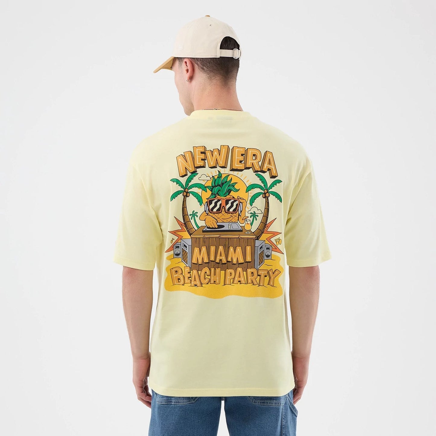 NEW ERA Fun Beach Party Graphic Pastel Yellow Oversized T-Shirt