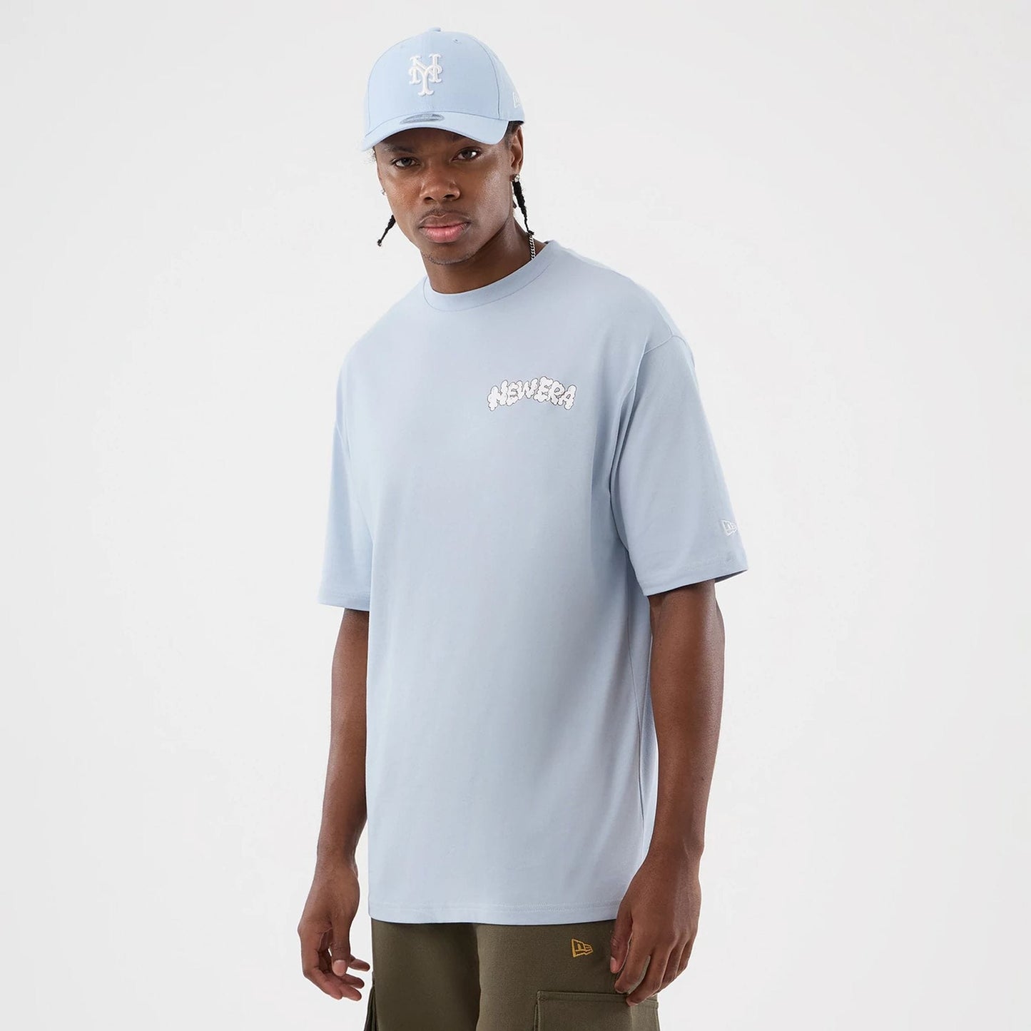 NEW ERA  Fun Block Party Graphic Pastel Blue Oversized T-Shirt