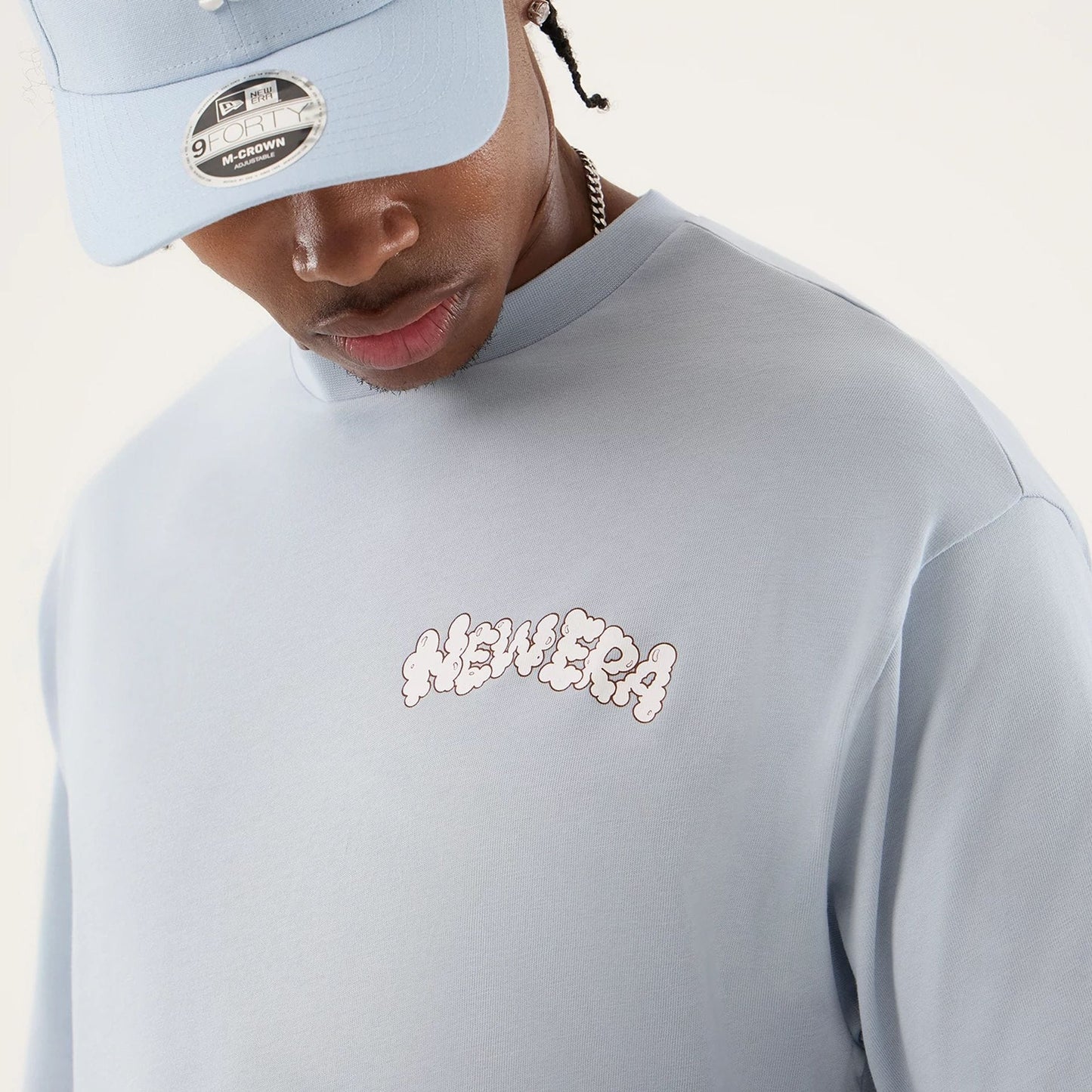 NEW ERA  Fun Block Party Graphic Pastel Blue Oversized T-Shirt
