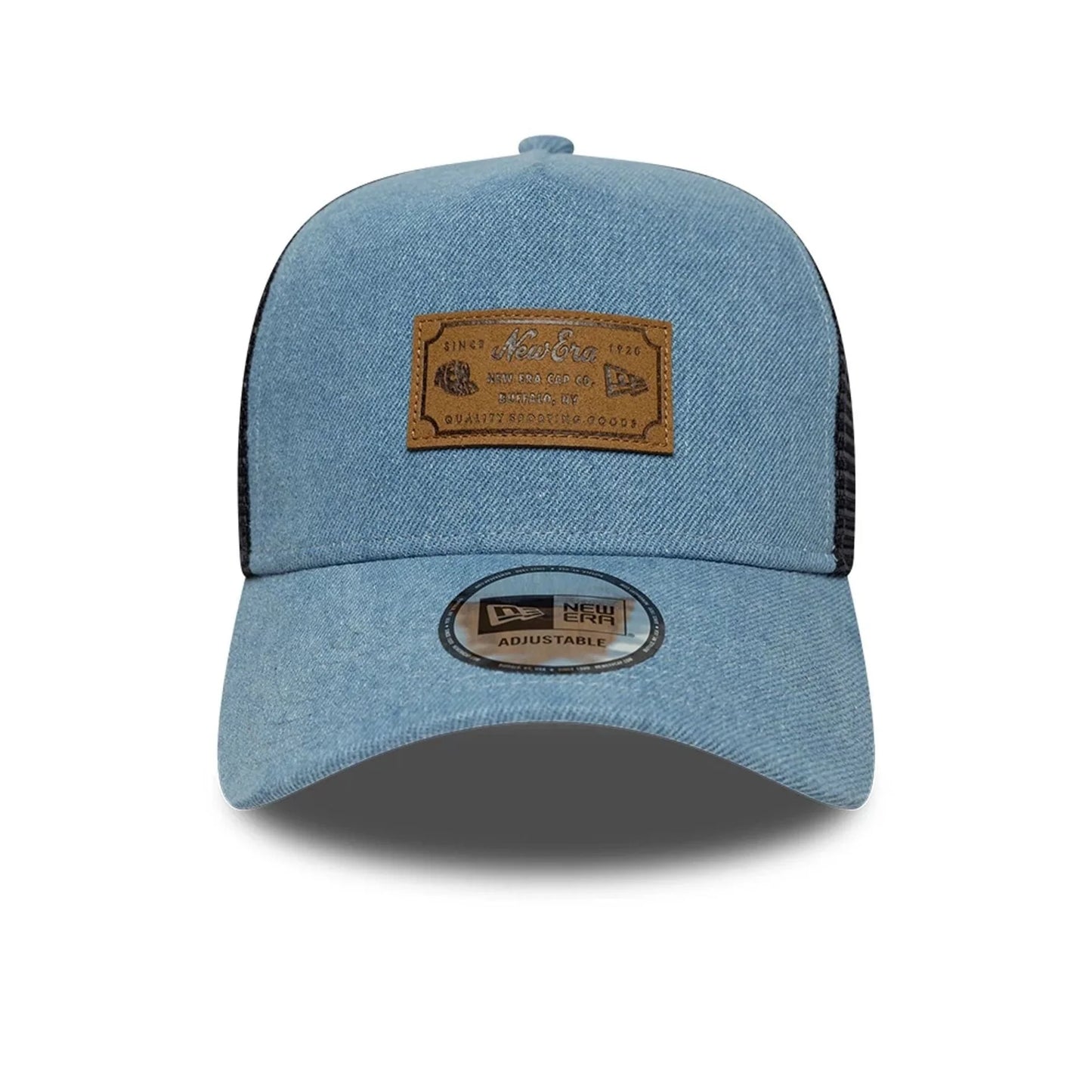 NEW ERA New Era Leather Patch Denim Navy 9FORTY A-Frame Trucker Adjustable Cap