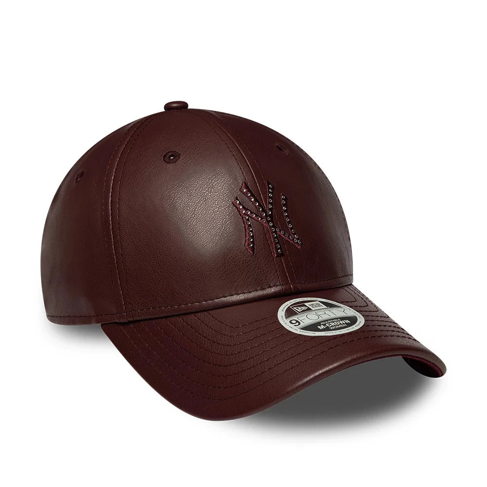 NEW ERA New York Yankees Womens MLB Diamante PU Dark Red 9FORTY M-Crown Adjustable Cap