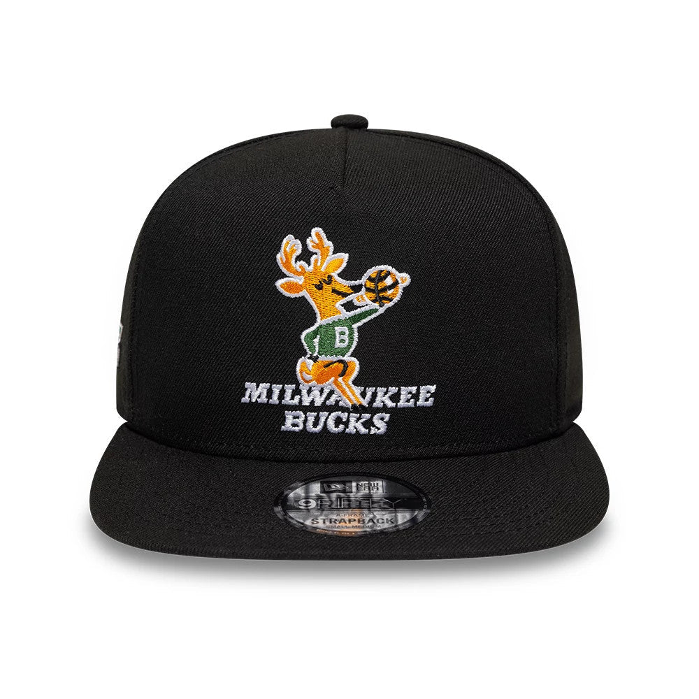New Era Milwaukee Bucks NBA Hardwood Classic Black 9FIFTY A-Frame Snapback Adjustable Cap