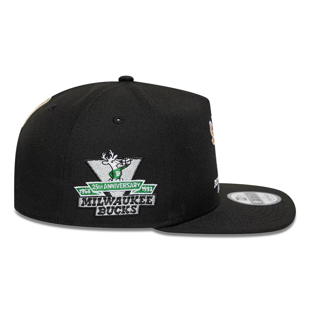 New Era Milwaukee Bucks NBA Hardwood Classic Black 9FIFTY A-Frame Snapback Adjustable Cap