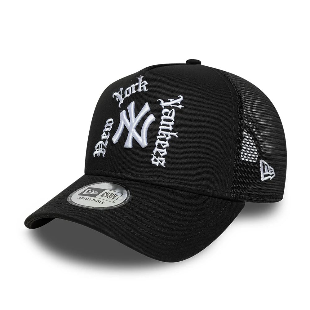 NEW ERA New York Yankees MLB Script Black 9FORTY A-Frame Trucker Adjustable Cap