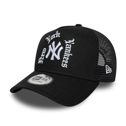 NEW ERA New York Yankees MLB Script Black 9FORTY A-Frame Trucker Adjustable Cap