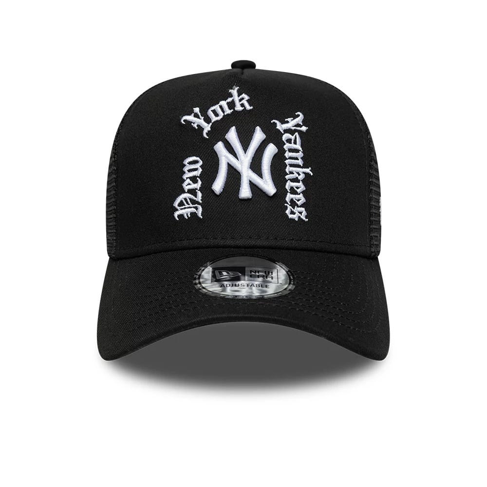 NEW ERA New York Yankees MLB Script Black 9FORTY A-Frame Trucker Adjustable Cap