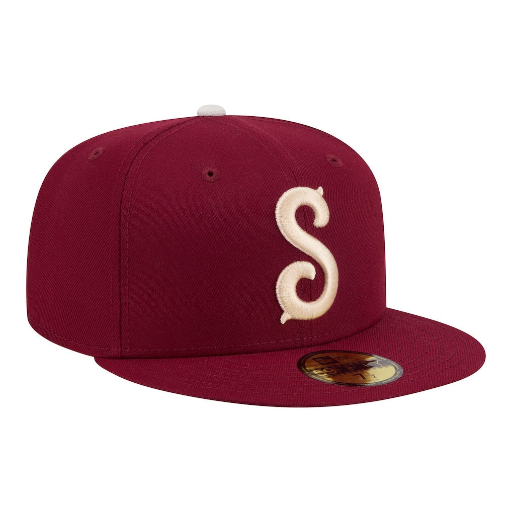 New Era Hub City Spartanburgers Dark Red Minor League Theme Nights 59FIFTY Fitted Hat